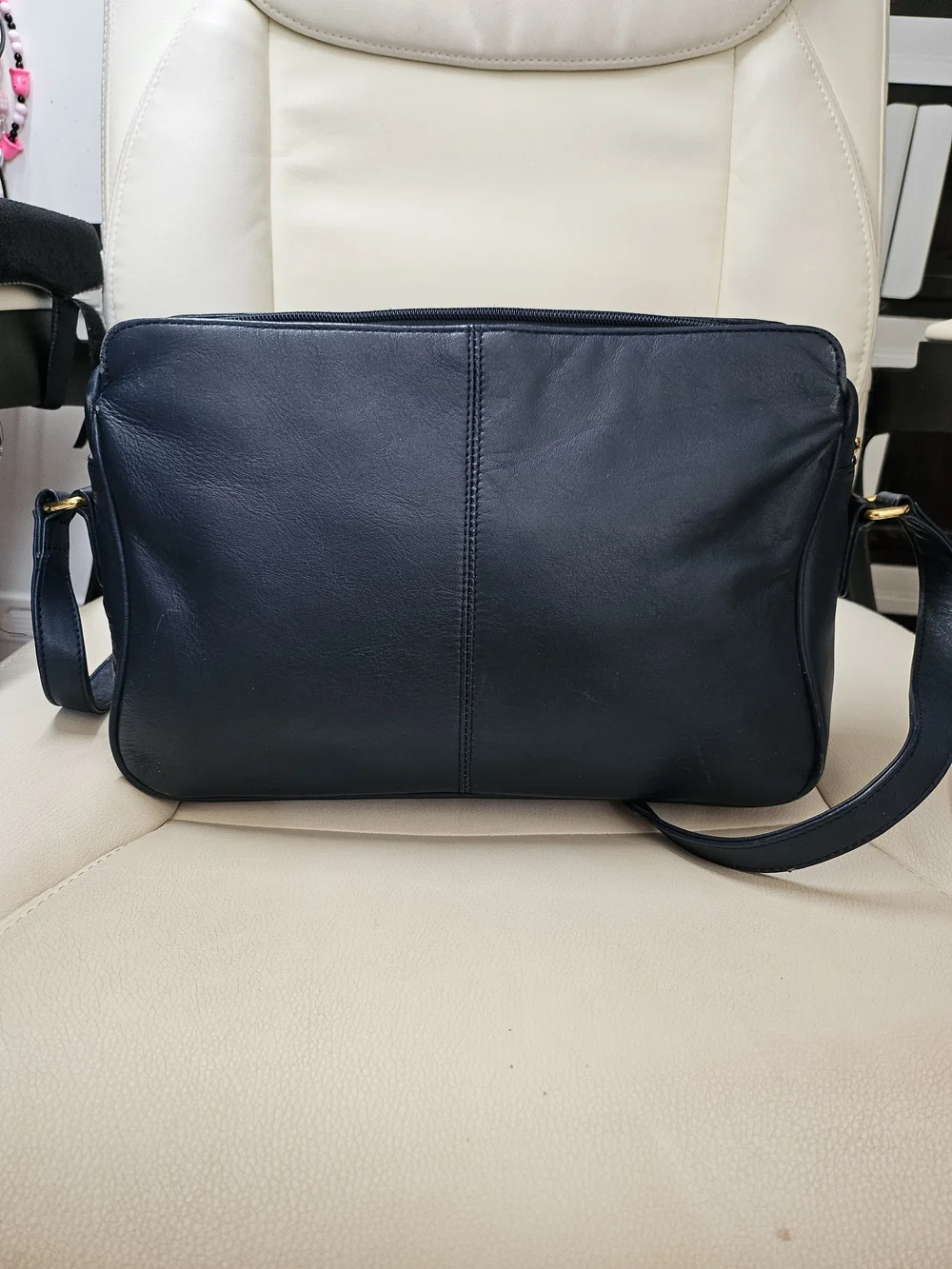 Etienne Aigner Navy Leather Crossbody with Gold Hardware